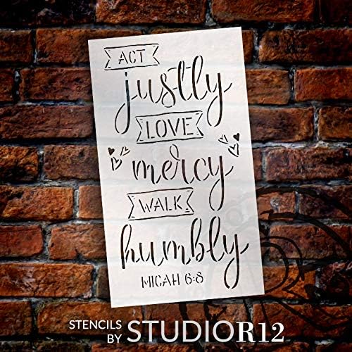 לפעול בצדק אהבה רחמים ללכת סטנסיל בהכנעה מאת Studior12 | עיצוב הבית של אמונה בתנך DIY | מיכה 6: 8 | צייר שלטי עץ